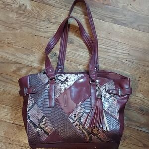 3 for $12 M&M Stylish Burgundy Patchwork Tote Bag
